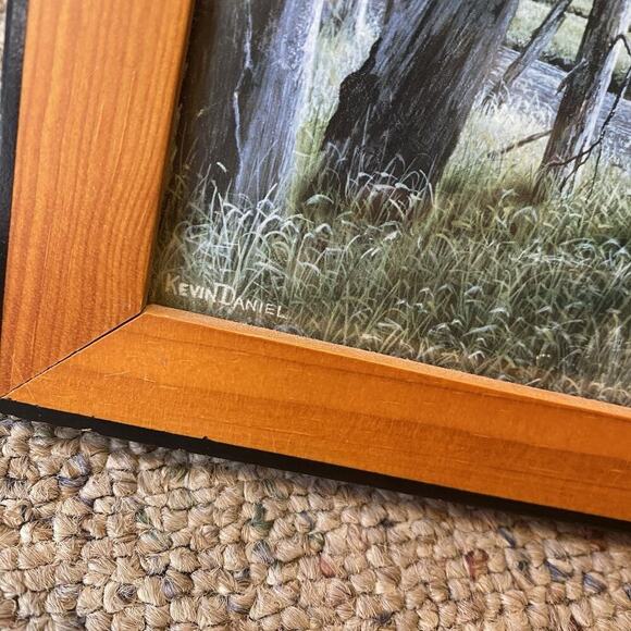 Vintage Kevin Daniel Art Print Wolves Stream Landscape Lithograph Signed Frame - Picture 6 of 6